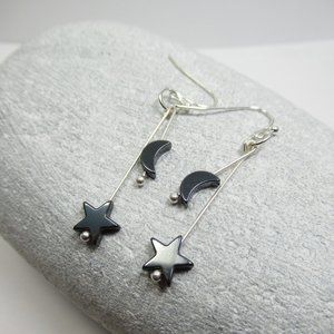 Hematite Star and Moon Earrings